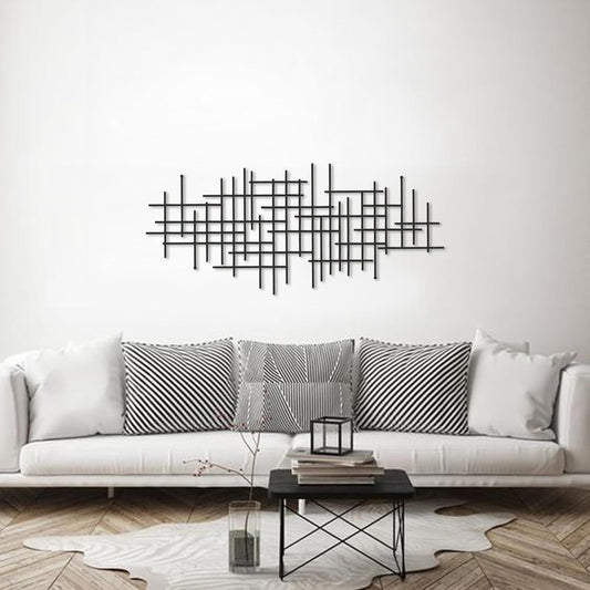 Modern Metal Wall Art - Black Geometric Minimalist Decor (98 x 43.2 cm)