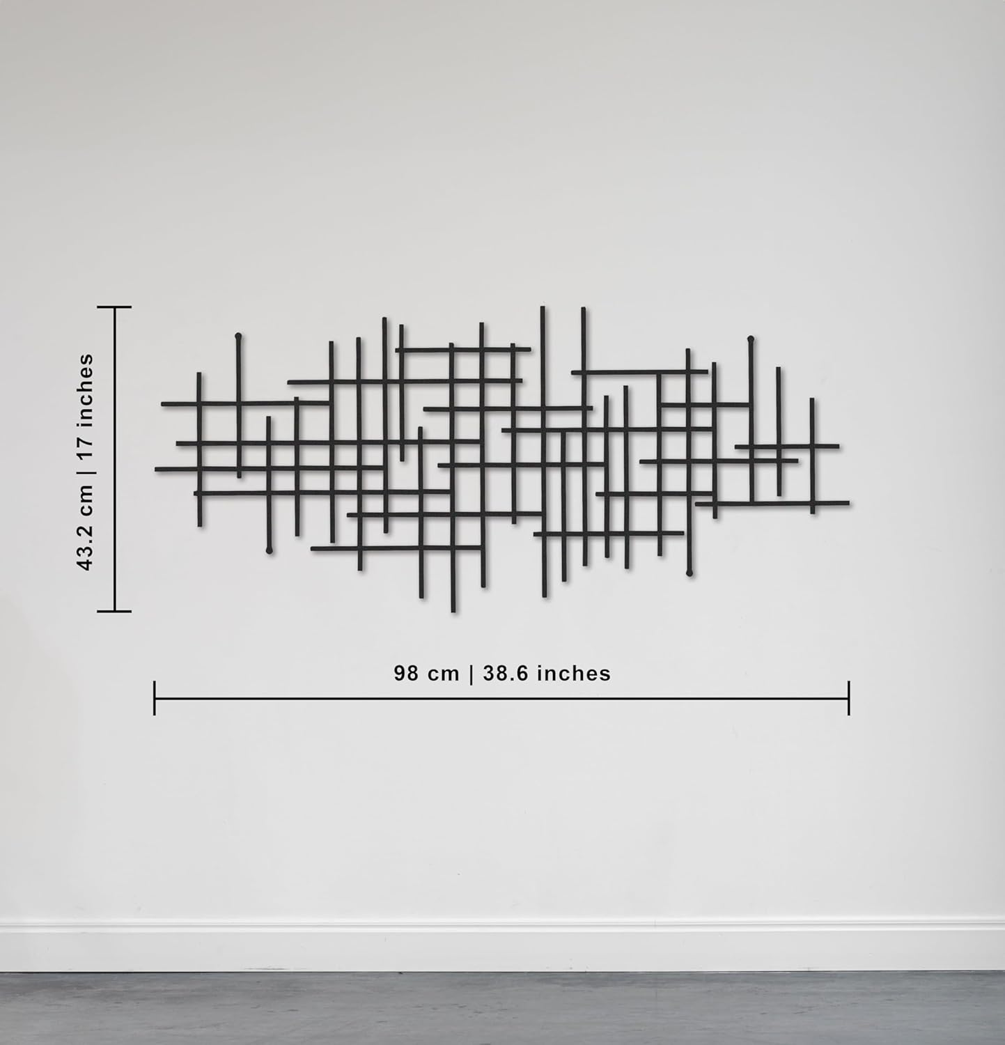Modern Metal Wall Art - Black Geometric Minimalist Decor (98 x 43.2 cm)