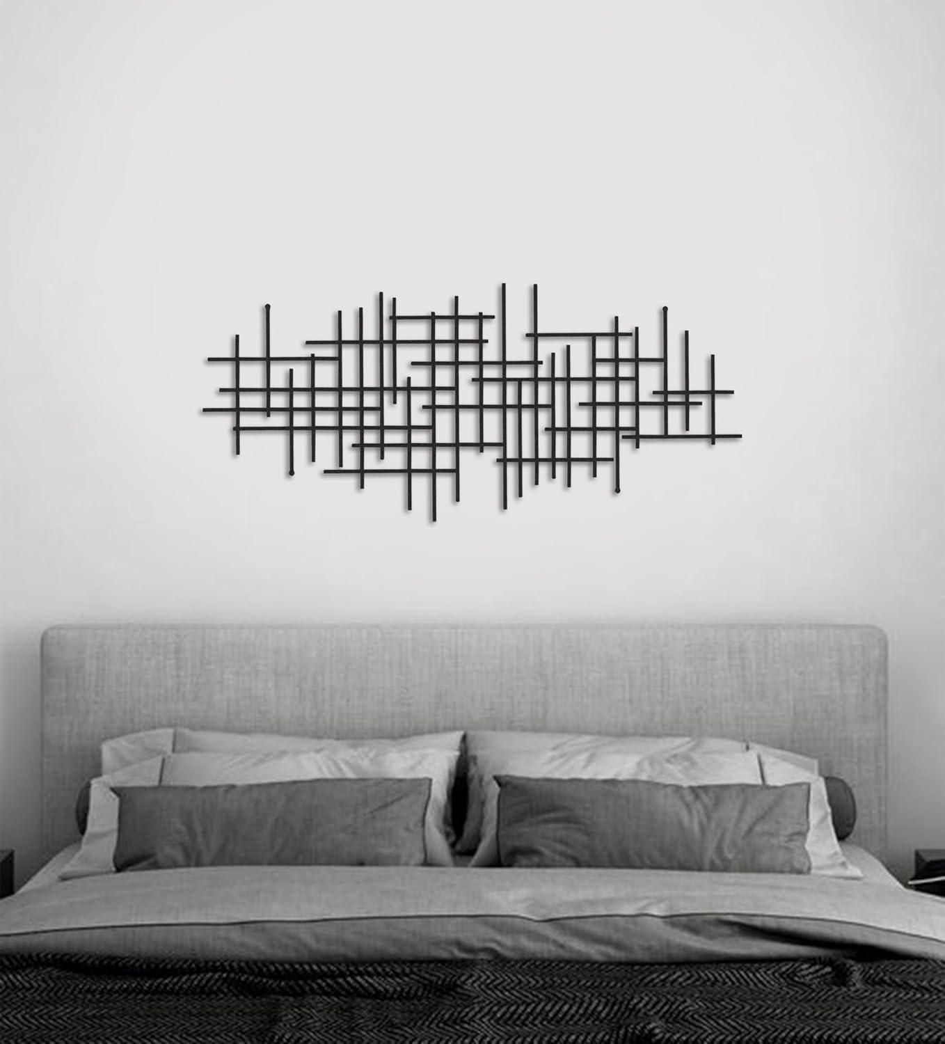 Modern Metal Wall Art - Black Geometric Minimalist Decor (98 x 43.2 cm)