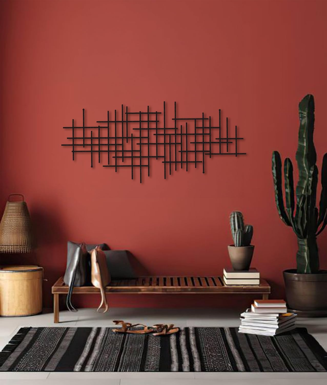 Modern Metal Wall Art - Black Geometric Minimalist Decor (98 x 43.2 cm)