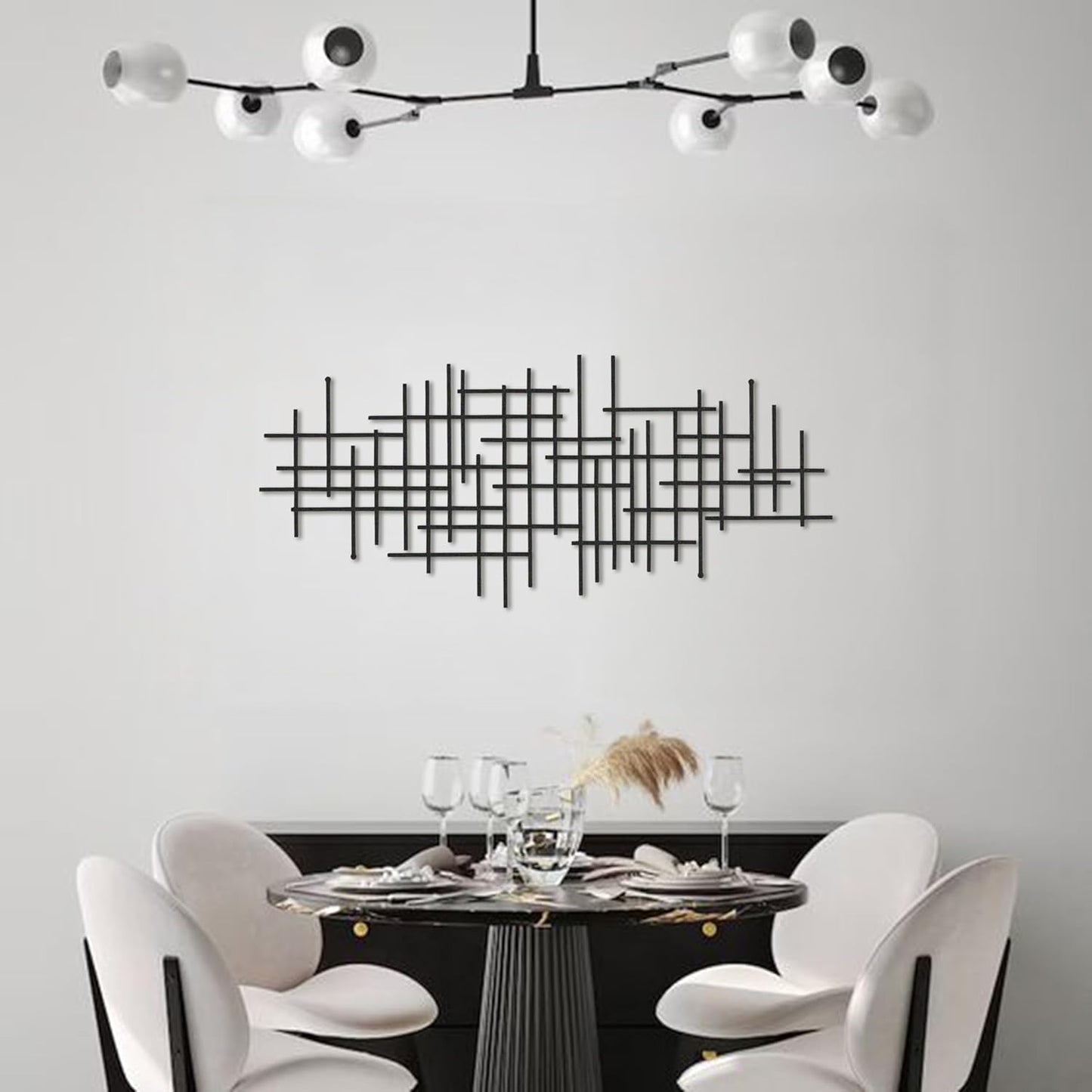 Modern Metal Wall Art - Black Geometric Minimalist Decor (98 x 43.2 cm)