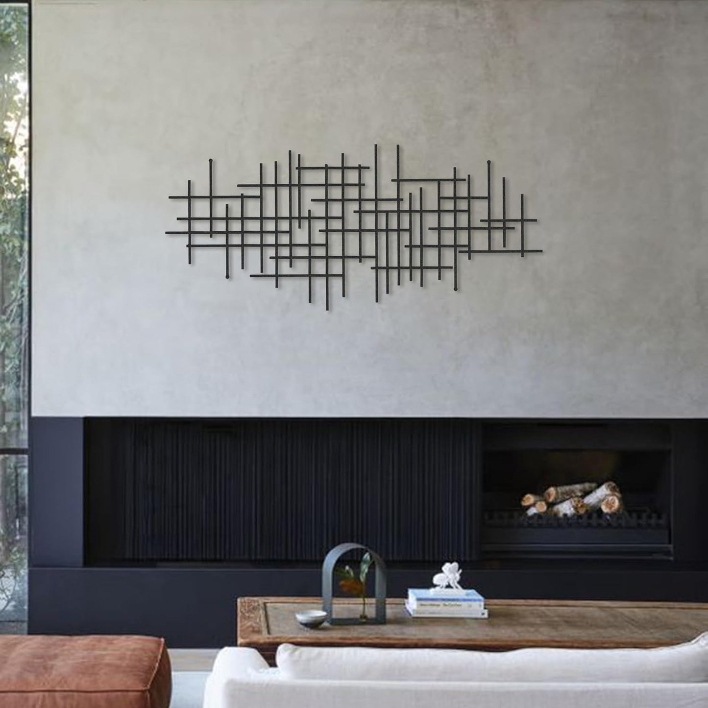 Modern Metal Wall Art - Black Geometric Minimalist Decor (98 x 43.2 cm)